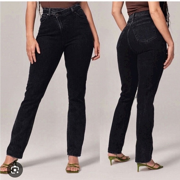 Abercrombie & Fitch black 90’s straight overlap button closure - Picture 1 of 11